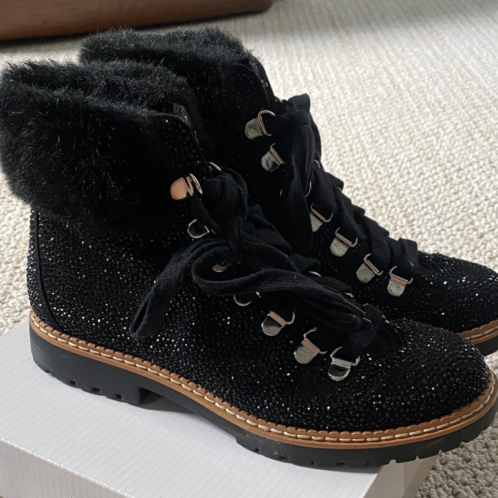 INC International Concepts Black Sparkle Lace-Up Boots